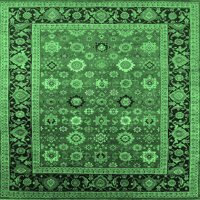 Square Machine Washable Oriental Emerald Green Industrial Area Rugs, wshurb2637emgrn