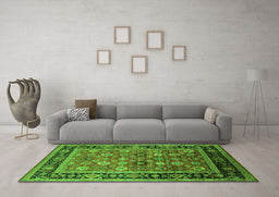Machine Washable Oriental Green Industrial Area Rugs in a Living Room,, wshurb2637grn