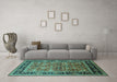 Machine Washable Oriental Turquoise Industrial Area Rugs in a Living Room,, wshurb2637turq