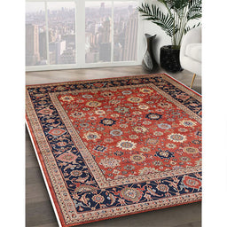 Mid-Century Modern Saffron Red Oriental Rug in Family Room, urb2637