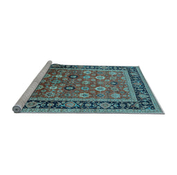 Sideview of Machine Washable Oriental Light Blue Industrial Rug, wshurb2637lblu