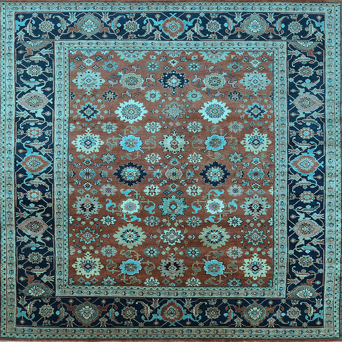 Square Machine Washable Oriental Light Blue Industrial Rug, wshurb2637lblu