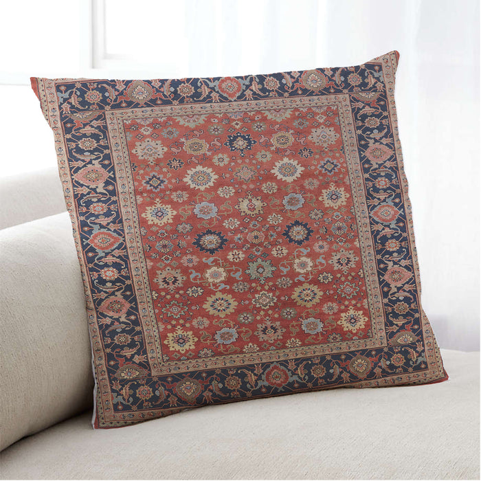 Lifestyle Image of Mid-Century Modern Urban Square Saffron Red Throw Pillow, 18 inch by 18 inch, pwurb2637