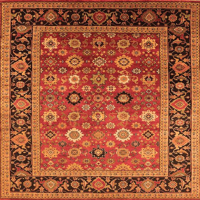 Square Machine Washable Oriental Orange Industrial Area Rugs, wshurb2637org