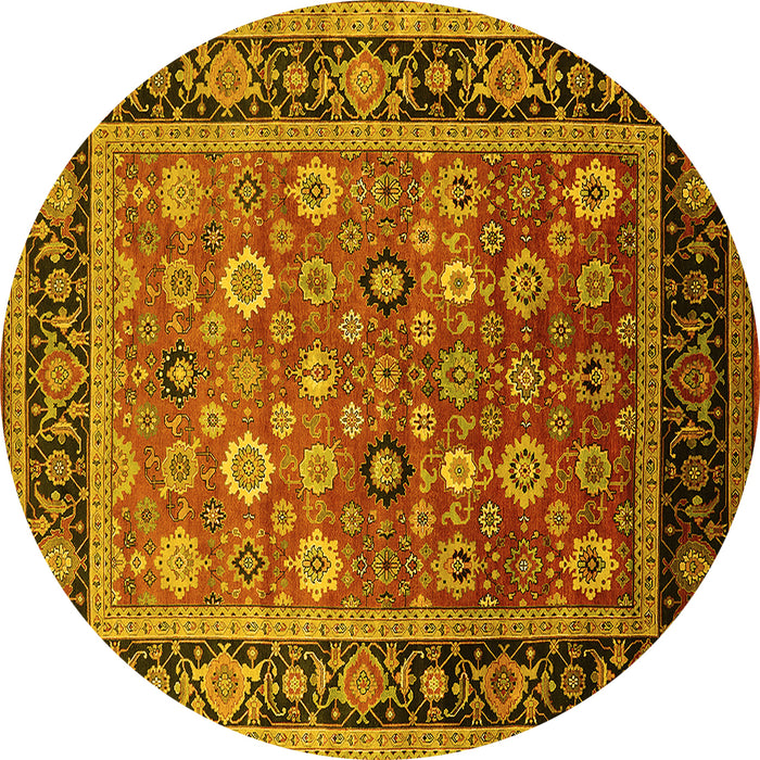 Round Machine Washable Oriental Yellow Industrial Rug, wshurb2637yw