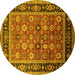 Round Machine Washable Oriental Yellow Industrial Rug, wshurb2637yw