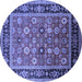 Round Machine Washable Oriental Blue Industrial Rug, wshurb2637blu