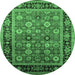 Round Machine Washable Oriental Emerald Green Industrial Area Rugs, wshurb2637emgrn