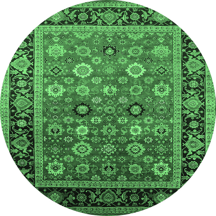Round Oriental Emerald Green Industrial Rug, urb2637emgrn