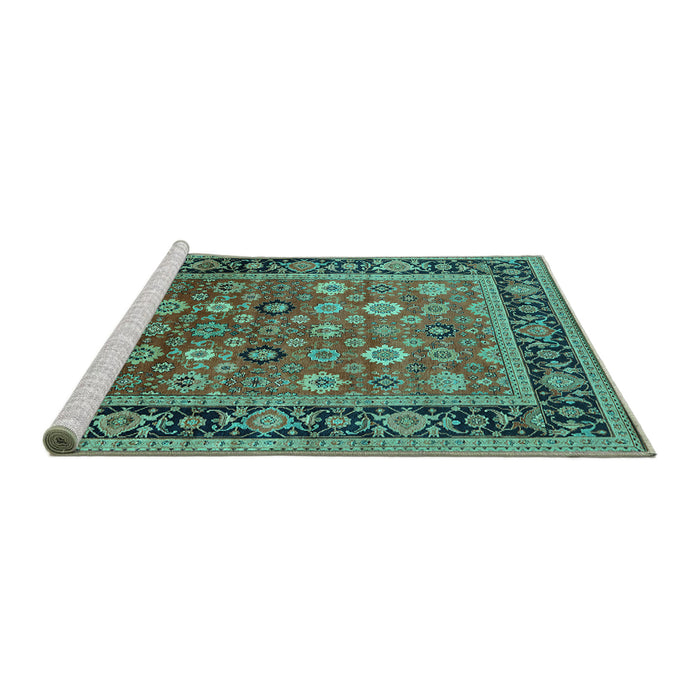 Sideview of Machine Washable Oriental Turquoise Industrial Area Rugs, wshurb2637turq