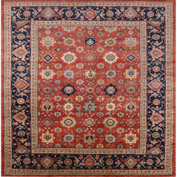 Square Mid-Century Modern Saffron Red Oriental Rug, urb2637