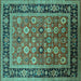 Square Machine Washable Oriental Turquoise Industrial Area Rugs, wshurb2637turq