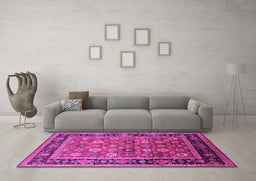 Machine Washable Oriental Pink Industrial Rug in a Living Room, wshurb2637pnk