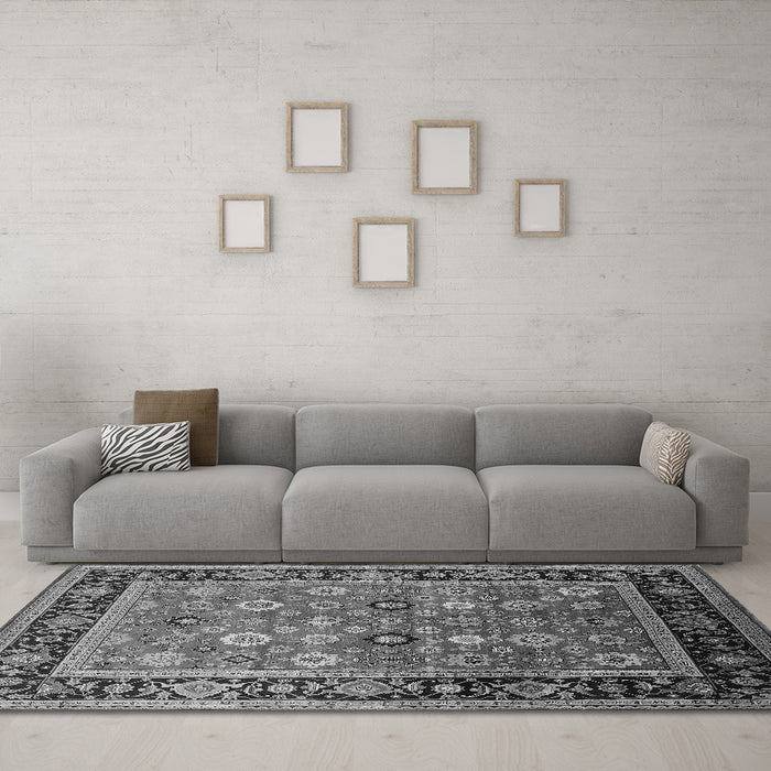 Machine Washable Oriental Gray Industrial Rug in a Living Room,, wshurb2637gry