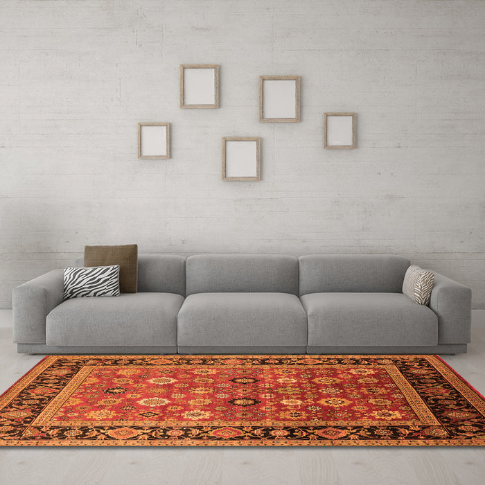 Machine Washable Oriental Orange Industrial Area Rugs in a Living Room, wshurb2637org