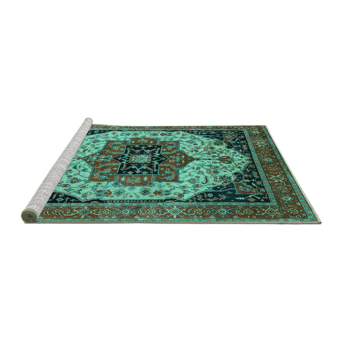 Sideview of Machine Washable Oriental Turquoise Industrial Area Rugs, wshurb2638turq