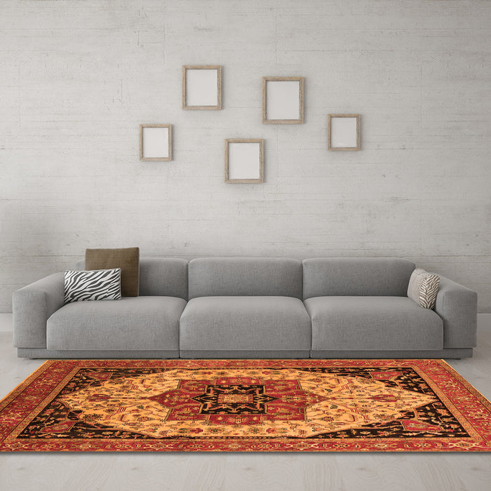 Machine Washable Oriental Orange Industrial Area Rugs in a Living Room, wshurb2638org