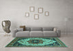 Machine Washable Oriental Turquoise Industrial Area Rugs in a Living Room,, wshurb2638turq