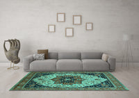 Machine Washable Oriental Turquoise Industrial Rug, wshurb2638turq