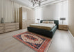 Mid-Century Modern Camel Brown Oriental Rug in a Bedroom, urb2638