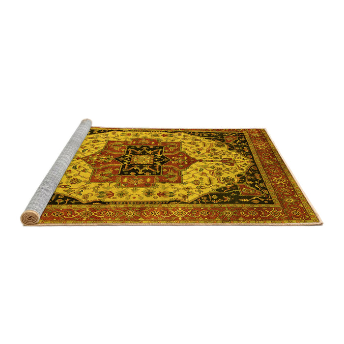 Sideview of Machine Washable Oriental Yellow Industrial Rug, wshurb2638yw