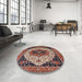 Round Machine Washable Industrial Modern Camel Brown Rug in a Office, wshurb2638