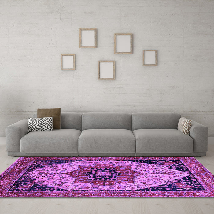 Machine Washable Oriental Purple Industrial Area Rugs in a Living Room, wshurb2638pur