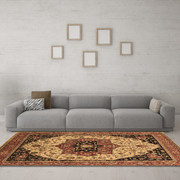 Machine Washable Oriental Brown Industrial Rug in a Living Room,, wshurb2638brn