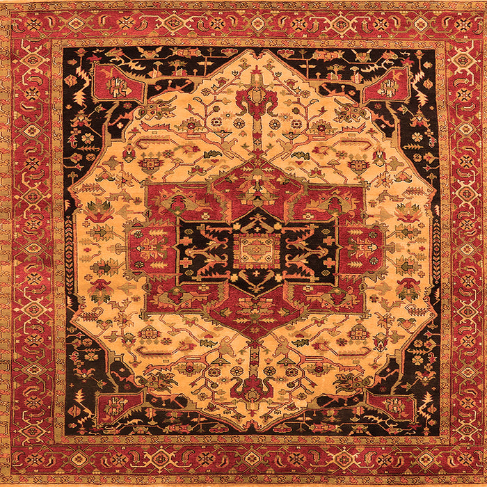 Square Machine Washable Oriental Orange Industrial Area Rugs, wshurb2638org