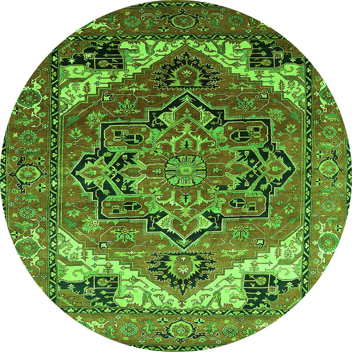 Round Machine Washable Oriental Green Industrial Area Rugs, wshurb2639grn