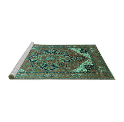 Sideview of Machine Washable Oriental Turquoise Industrial Area Rugs, wshurb2639turq