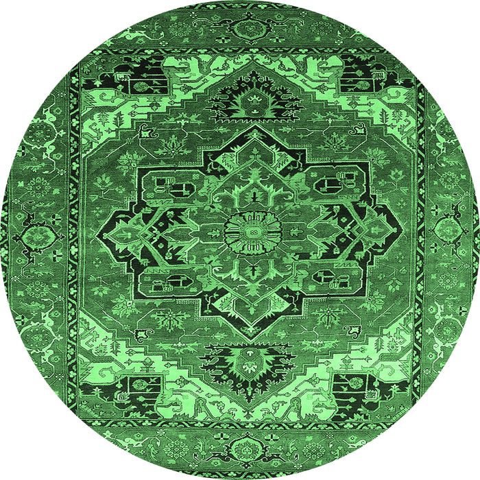 Round Oriental Emerald Green Industrial Rug, urb2639emgrn