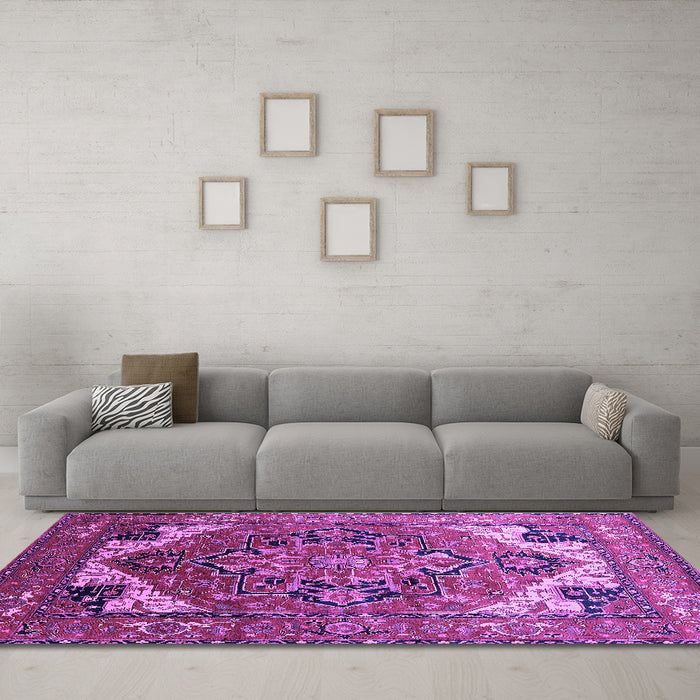 Machine Washable Oriental Purple Industrial Area Rugs in a Living Room, wshurb2639pur