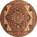 Round Machine Washable Oriental Brown Industrial Rug, wshurb2639brn