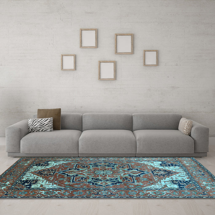 Machine Washable Oriental Light Blue Industrial Rug in a Living Room, wshurb2639lblu