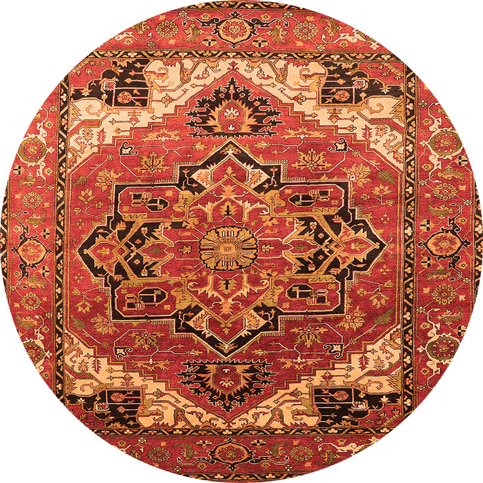 Round Machine Washable Oriental Orange Industrial Area Rugs, wshurb2639org
