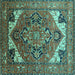 Square Oriental Turquoise Industrial Rug, urb2639turq