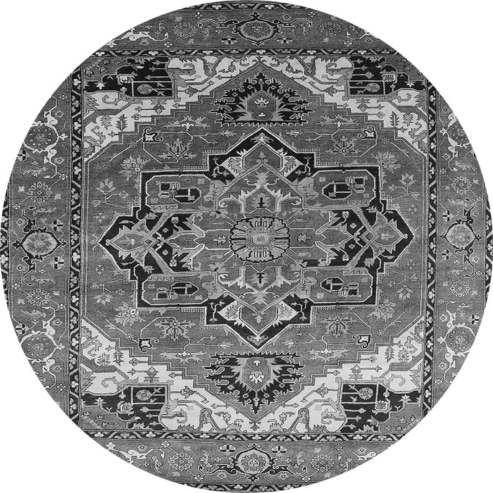 Round Machine Washable Oriental Gray Industrial Rug, wshurb2639gry