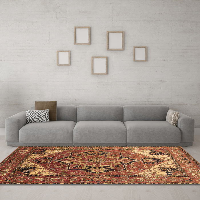 Machine Washable Oriental Brown Industrial Rug in a Living Room,, wshurb2639brn