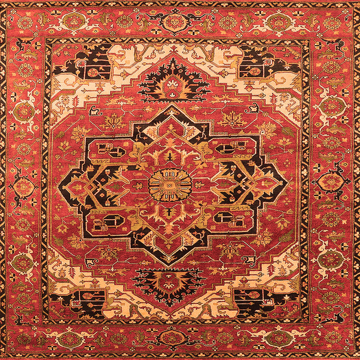 Square Machine Washable Oriental Orange Industrial Area Rugs, wshurb2639org