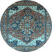 Round Machine Washable Oriental Light Blue Industrial Rug, wshurb2639lblu