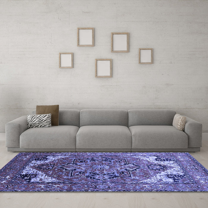 Machine Washable Oriental Blue Industrial Rug in a Living Room, wshurb2639blu