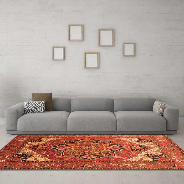 Machine Washable Oriental Orange Industrial Area Rugs in a Living Room, wshurb2639org