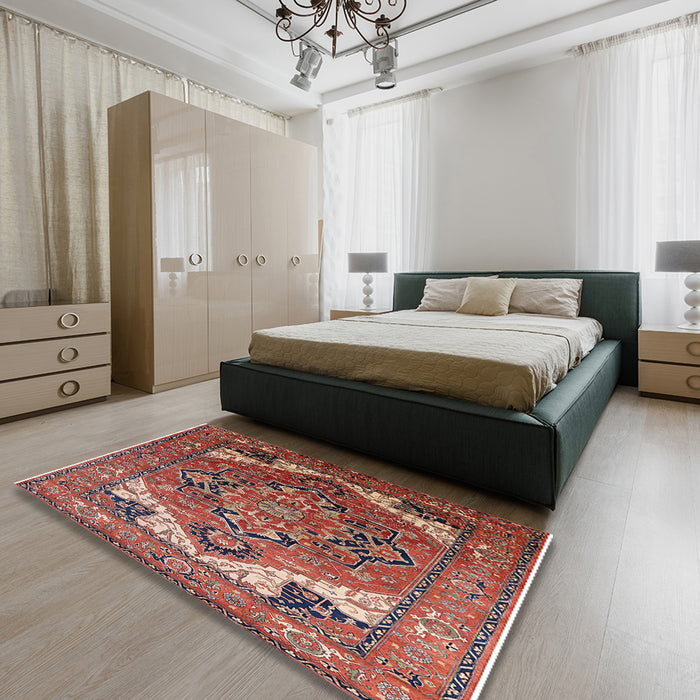 Machine Washable Industrial Modern Light Copper Gold Rug in a Bedroom, wshurb2639