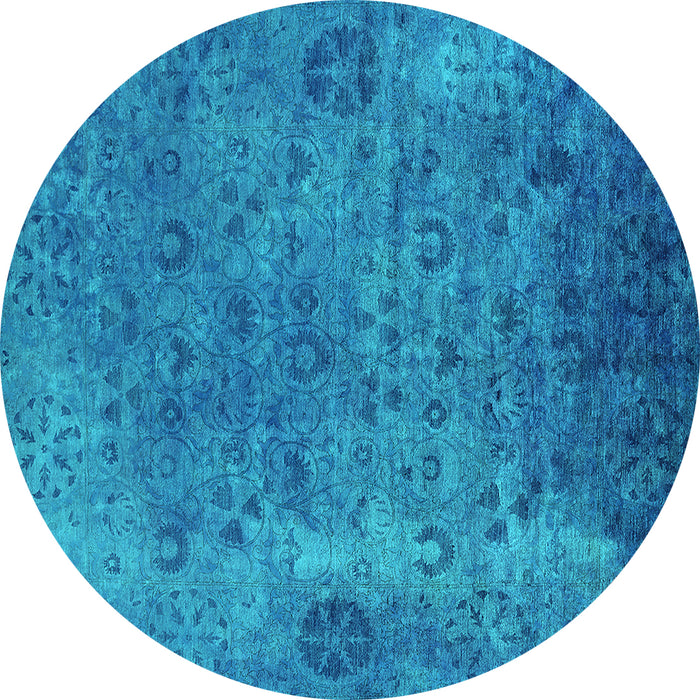 Round Machine Washable Oriental Turquoise Industrial Area Rugs, wshurb2640turq