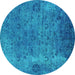 Round Machine Washable Oriental Turquoise Industrial Area Rugs, wshurb2640turq