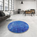 Round Mid-Century Modern Blue Orchid Blue Oriental Rug in a Office, urb2640