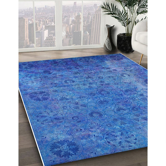 Mid-Century Modern Blue Orchid Blue Oriental Rug in Family Room, urb2640