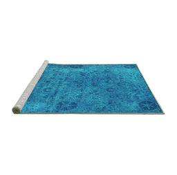 Sideview of Machine Washable Oriental Turquoise Industrial Area Rugs, wshurb2640turq