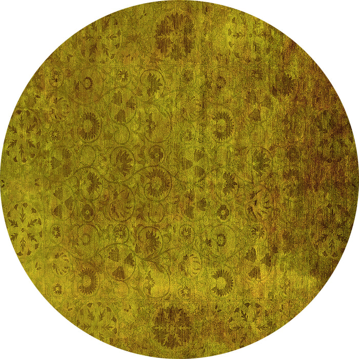 Round Machine Washable Oriental Yellow Industrial Rug, wshurb2640yw